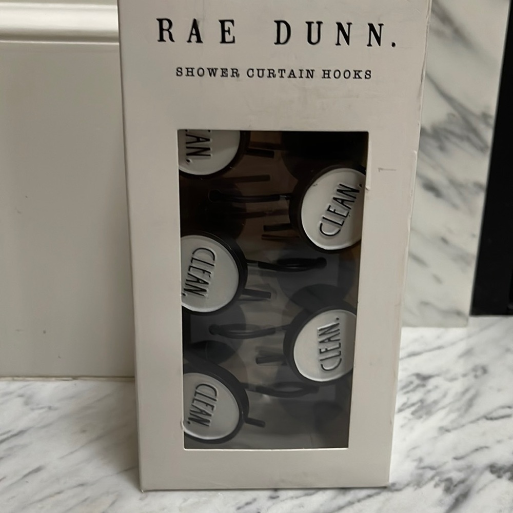 SALE🎉 NEW Rae Dunn Shower Curtain Hooks. Clean printed in black on white.